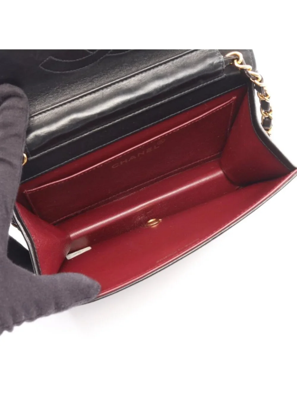 Chanel Shoulder Bag Mini Quilted Full Flap Black Lambskin Push Lock Chain